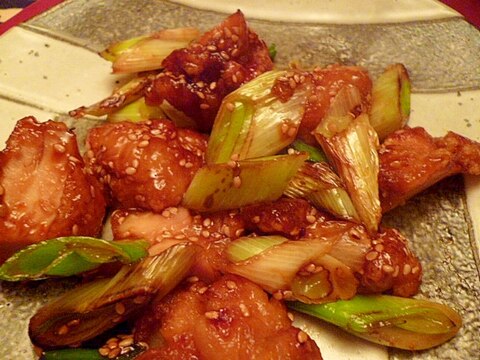 残り物やお惣菜で☆鶏から揚げとネギの甘辛炒め